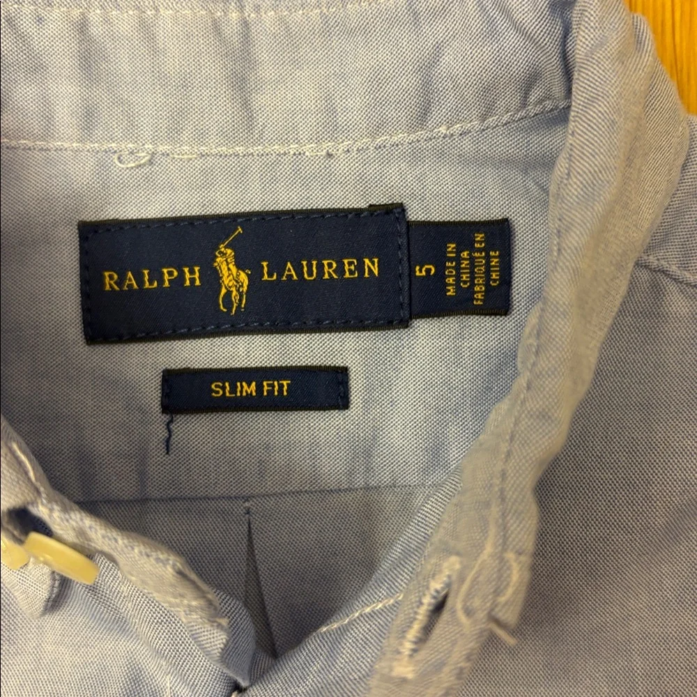 Ralph Lauren Boys Light Blue Slim Fit Button Down Shirt - size 5
